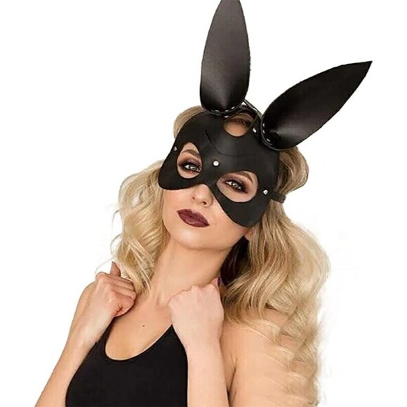 black Leather Fetish Masquerade Face Mask Slave Bondage BDSM Costume Cosplay - Picture 3 of 7